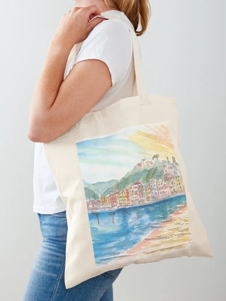 Sac fourre-tout en toile pour femme, motif Portofino Italie au coucher du soleil, sac en tissu de luxe pour femme