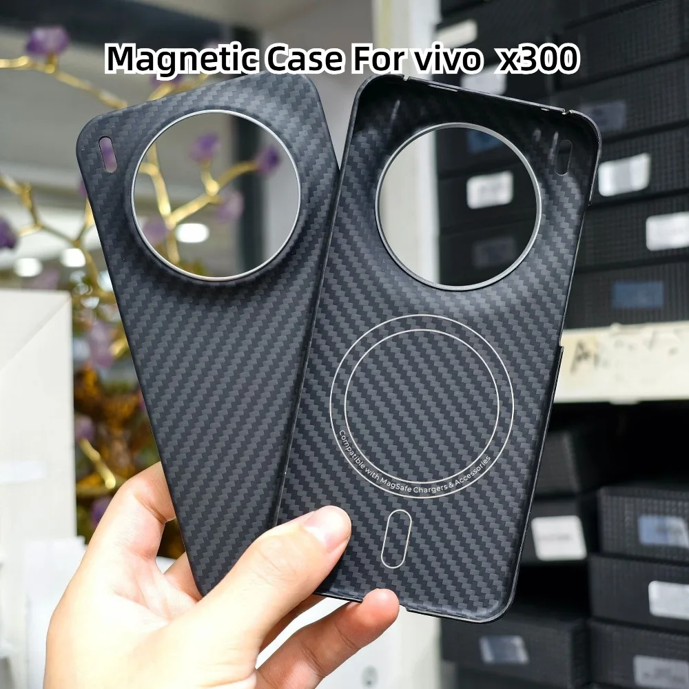 

Aramid Fiber Mobile Phone Case for VIVO X300 Magnetic Protective Cover Carbon Magsafe Charging Luxury Anti-fall Thin Hard Shell