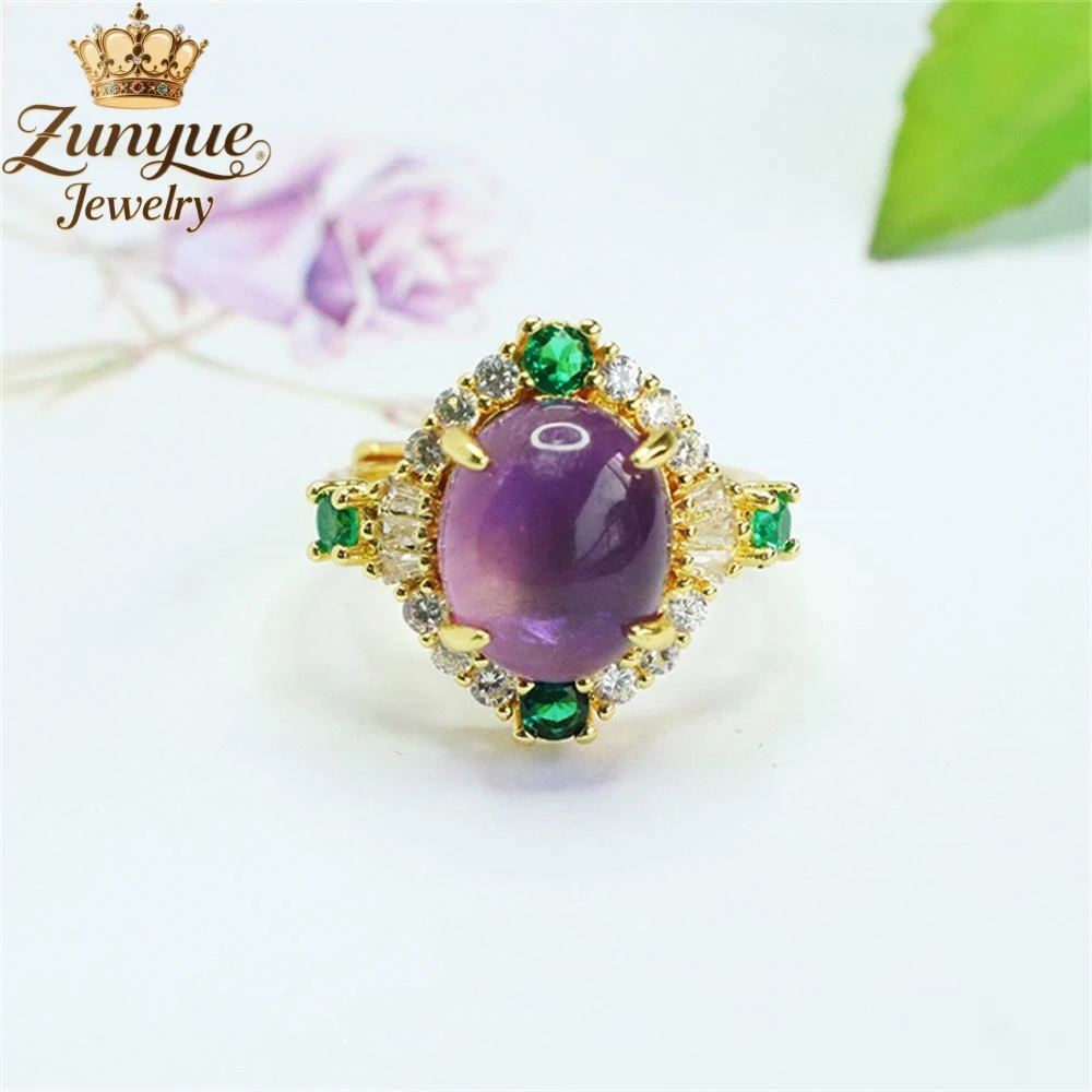 

Natural Amethyst Hollowed-Out Gemstone Inlaid Vintage Ring Luxury Quality Fashion Jewelry Exquisite Popular Elegant Charms Gift