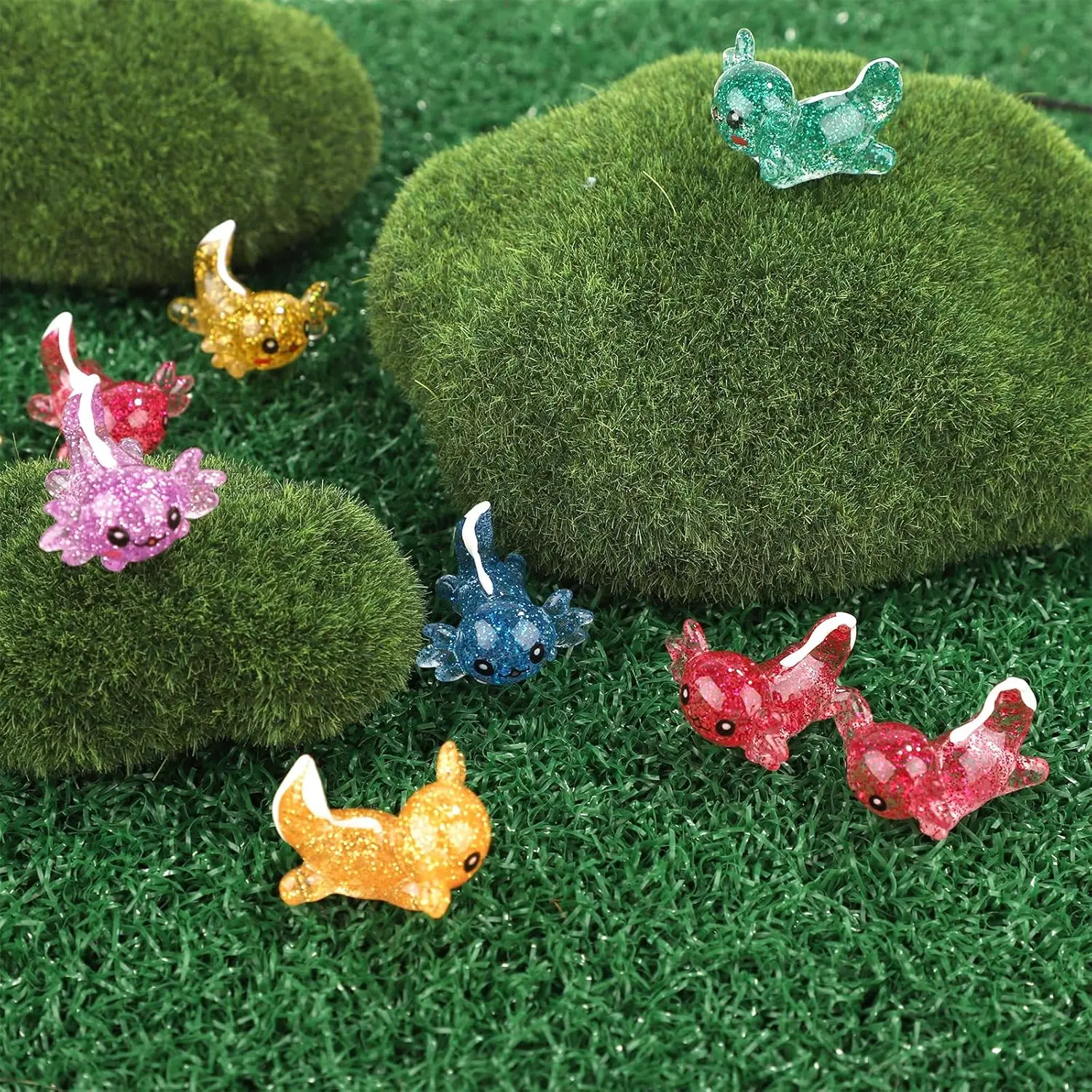 10/20 قطعة صغيرة الراتنج Axolotl لون عشوائي مصغرة بريق Axolotl شخصيات حيوانات صغيرة حلية DIY بها بنفسك بوعاء النبات ديكور #4