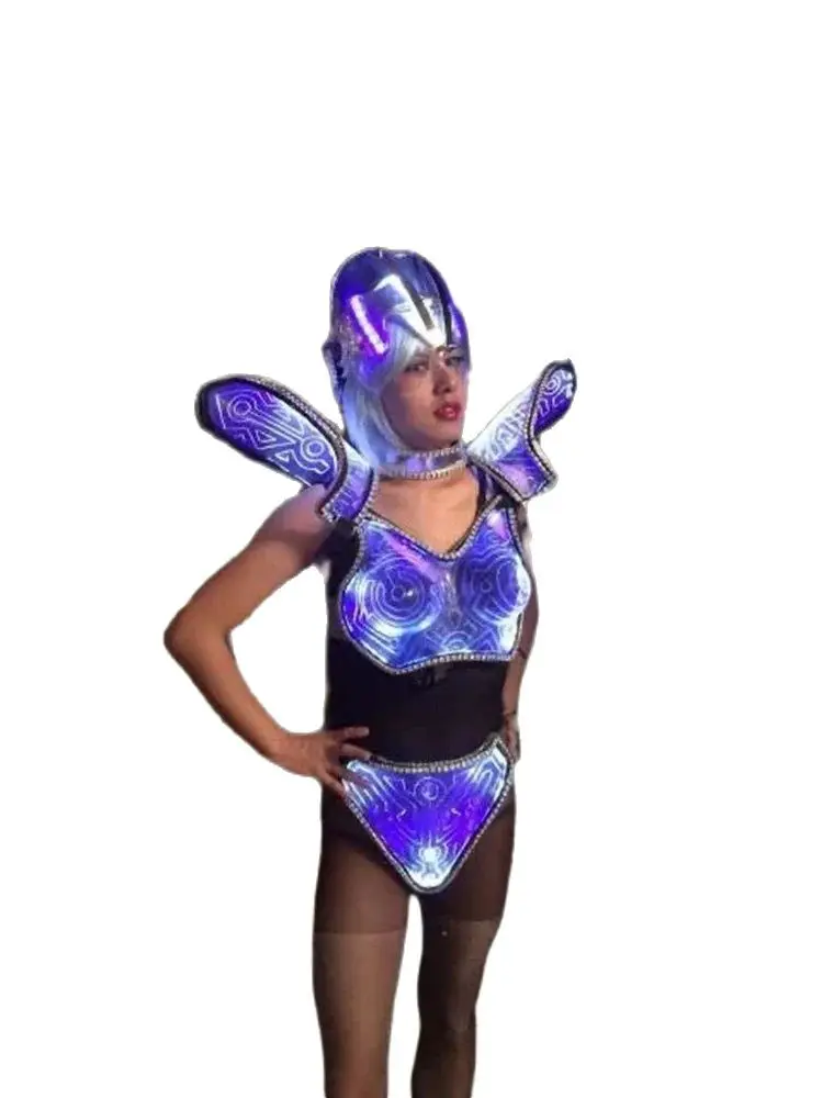 

Glowing Helmet Stage Show Multicolor Armor Light Transparent Clothing LED Party Costume