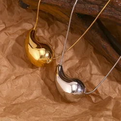 YILUOCD Vintage Gold Plated Chunky Dome Drop Necklaces Glossy Thick Teardrop Necklace Water Drop Pendant Stainless Steel Jewelry