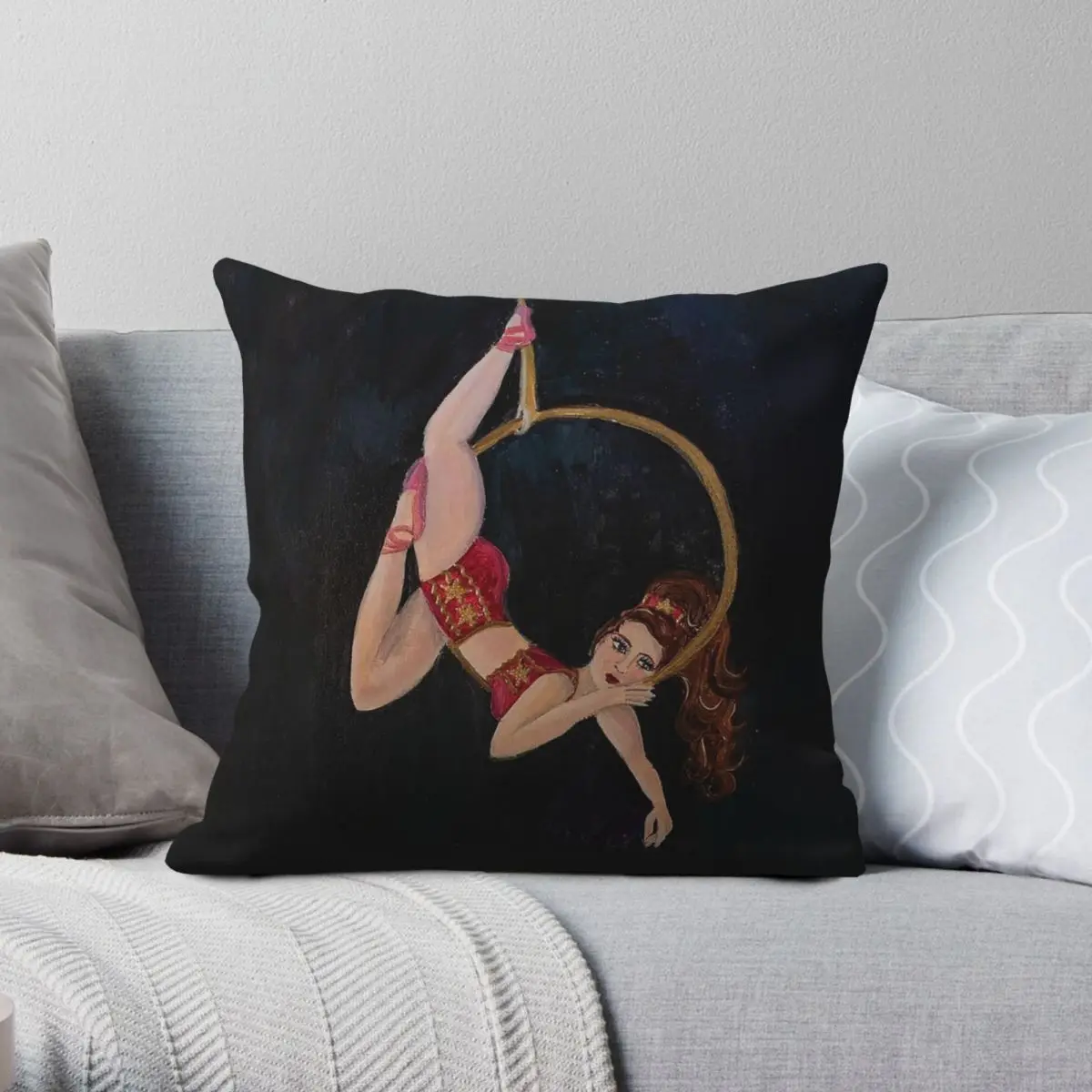 Aerial Circus Girl Square Pillowcase Polyester Linen Velvet Printed Zip Decorative Sofa Cushion Cover