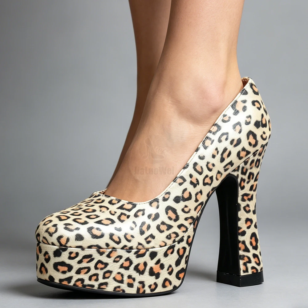 Women Zebra Print Platform Pumps Ultra High Chunky Heel Thick Sole Round Toe Slip On Y2K Party Stage Shoes 6