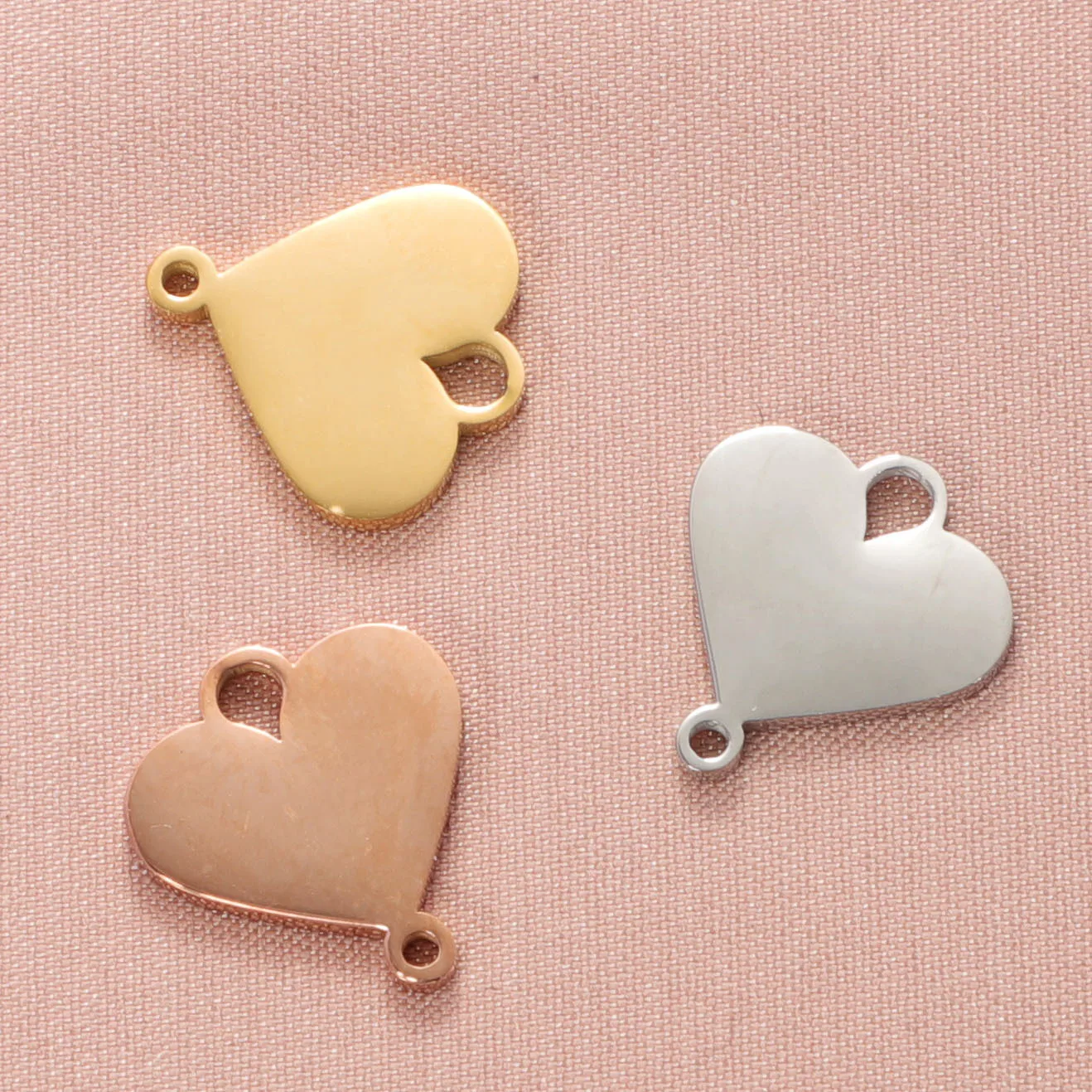 

30pcs/lot 12.8*14mm Gold/rose gold color Stainless steel Mirror Polish Heart connector for DIY Necklace/Bracelet Handmade