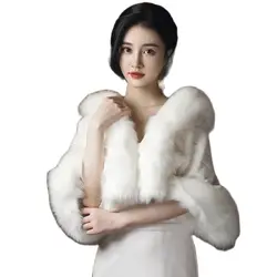 Faux Fur Wraps Wedding Dress Shawl Winter Bride Wedding Ceremony White Bridesmaid Dress Jacket Middle Sleeve Evening Dress Coat