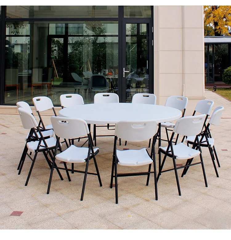 *Factory Price Lightweight Folding Plastic Dining Table Metal Frame Portable for 12 People Meetings Events Banquets Weddings