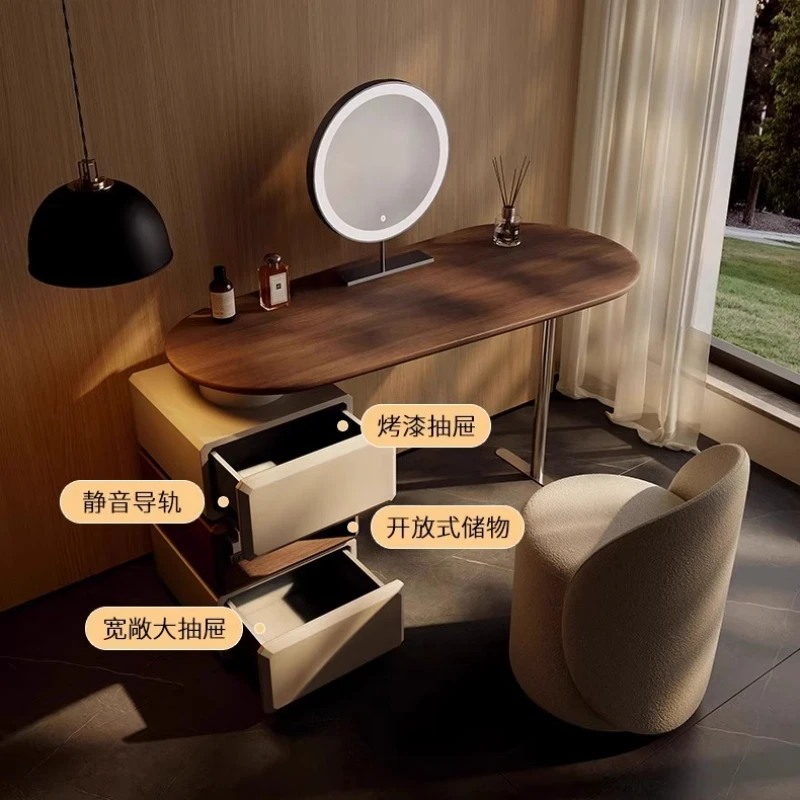 طاولة زينة مكياج فاخرة مضيئة مع خزائن مرآة لمكتب غرفة نوم البالغين مع مرآة خفيفة مع مقعد حديث