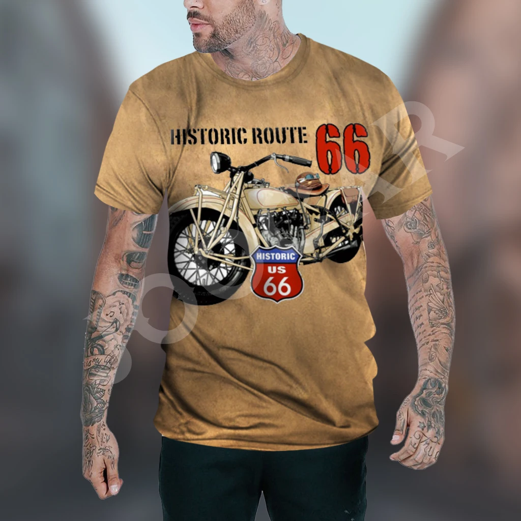 Route 66 Gas Station Men\'s Vintage Print Casual Short Sleeve T-Shirt