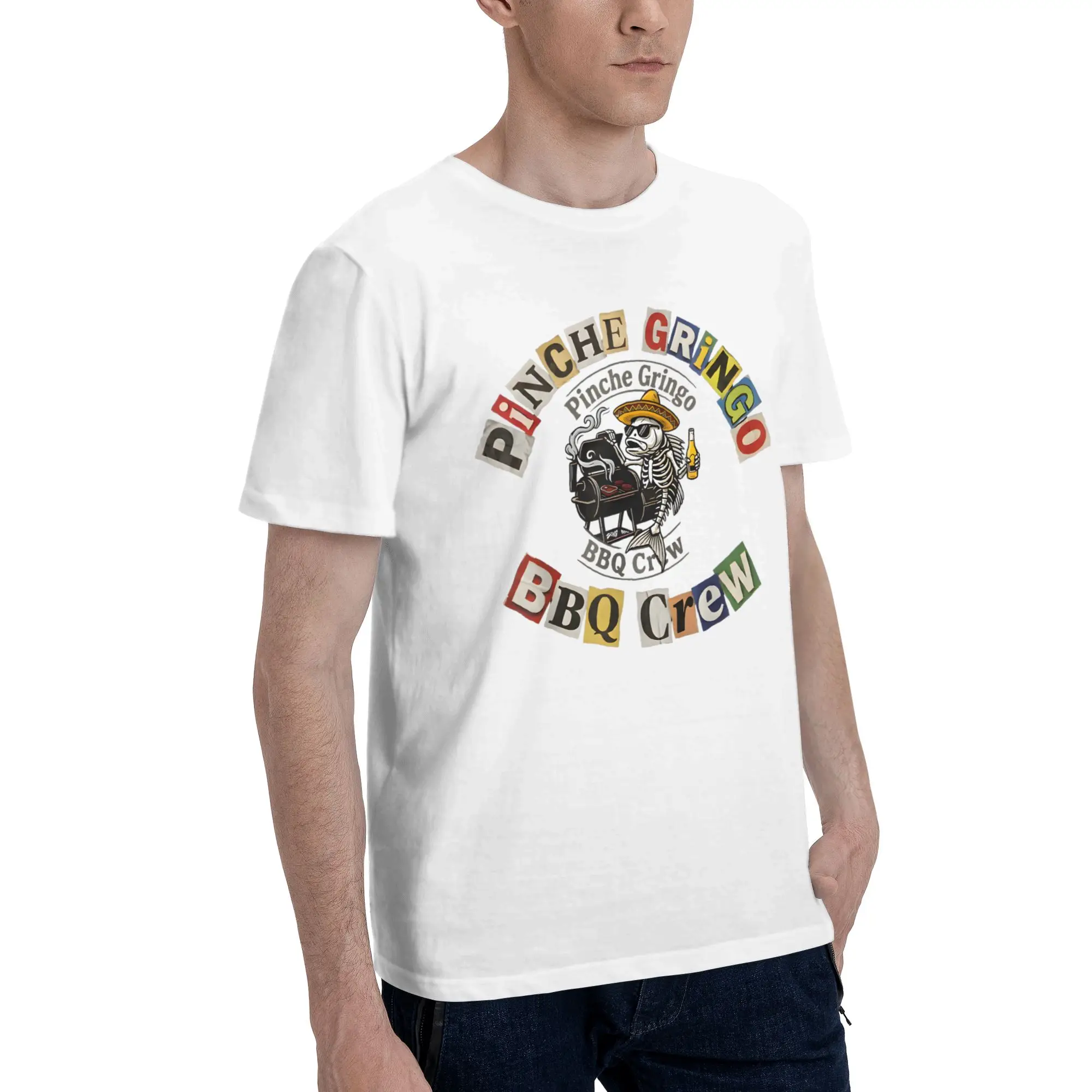 Summer Pinche Gringo BBQ Crew Skeleton Grilling Beer T Shirt for Men Women  Pure Cotton T-shirts Short Sleeve Clothing
