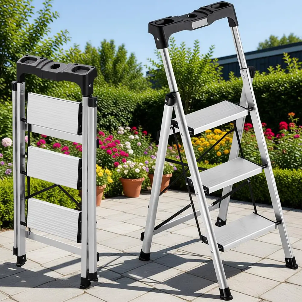 

Portable 3-Step Ladder with Anti-Slip Treads and Comfort Grip, 330 lbs Capacity, Ideal for Home, Kitchen, Warehouse, and Office
