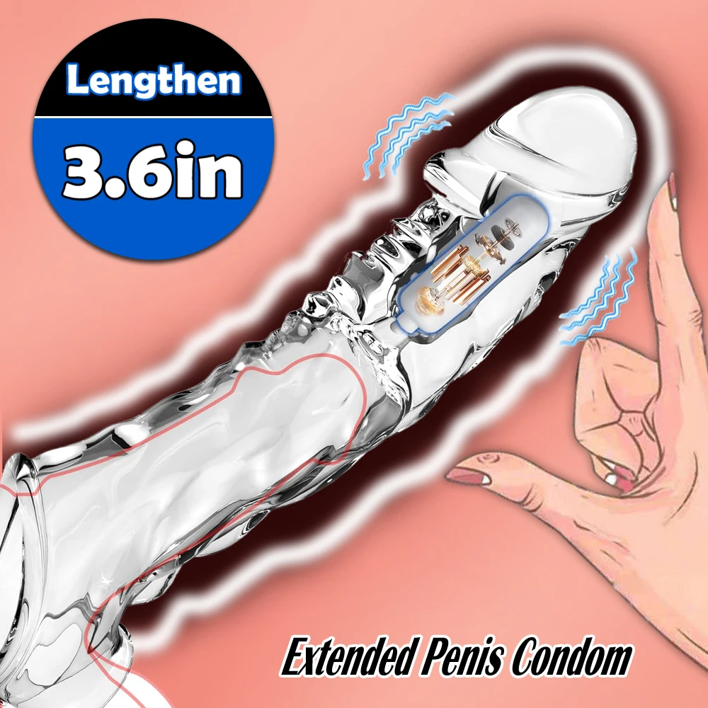 Male Extend Sleeve Penis Extender Condoms Reusable Dildo Enhancer Sex Toys For Men Delay Ejaculation Cock Nozzle