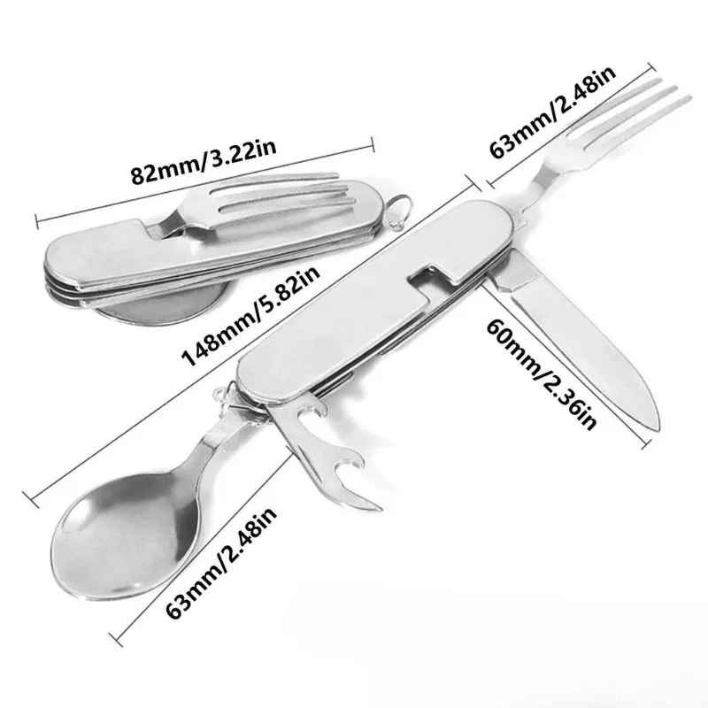 Multifunctional Foldable Detachable Cutlery Set Stainless Steel 4-in-1 Camping Fork Spoon Knife Opener for Hiking Travel Outdoor view 6