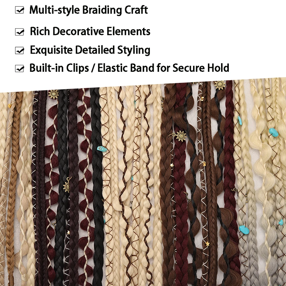 Extensiones de Cabello Bohemias con Clip Hilos de Hadas Hechas a Mano Sintéticas para Niñas Fiesta Halloween Navidad Festival 5