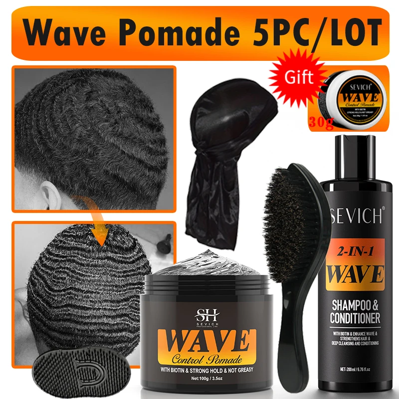 Biotin Wave Pomade For Deep Waves 360 Strong Hold Hair Styling Cream Wavy Hair Oil With Brush Waves Cream For African Black Men