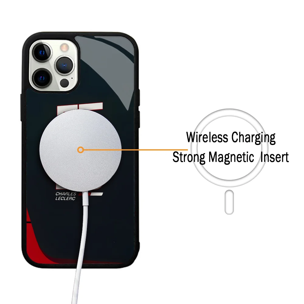 C- Charles Leclerc 16 F1 Phone Case For IPhone 11 12 13 14 15 Plus Pro Max Mirror Acrylic Cover For Magsafe Wireless Charging