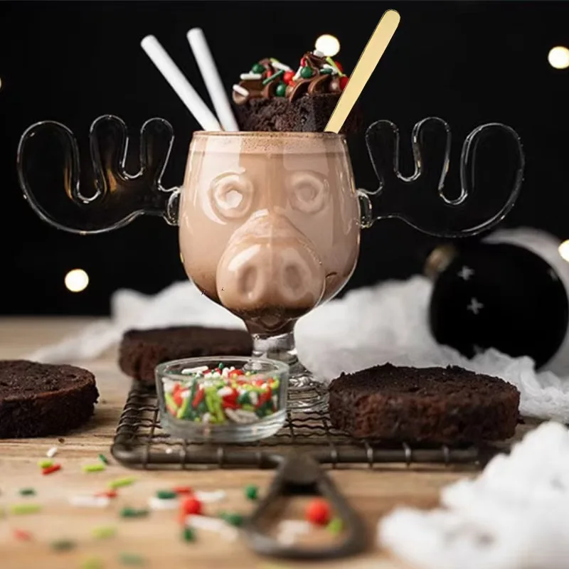 

FOME 250ml Glass Cup for Tiki Creative Elk Cute Mug Wine Beer Water Juice Milk Glasses Drinkware Shot Cups Christmas Gift