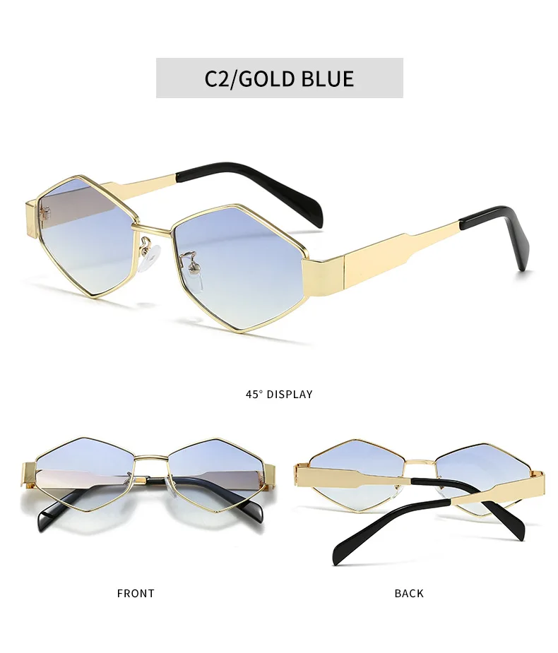 Polygonale Luxus Sonnenbrille Frauen Marke Mode Raute Sonnenbrille Frau 2024 Retro Vintage Metall Diamant Shades Brillen – Detail 10