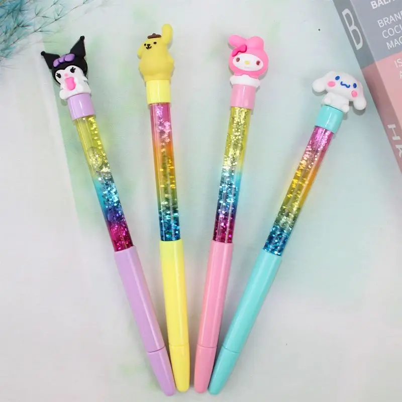 

12pcs Sanrio Cartoon Creative Colorful Quicksand Gel Pen Stationery 0.5mm Black Refill Students Cute Fairy Pens School Supplies