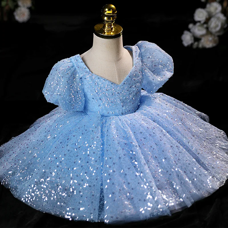 Bling lila Pailletten Prinzessin Ballkleid Kleid für Mädchen Geburtstag Karneval Festzug Party kleid für 2-14 Jahre Kinder süß – Detail 20