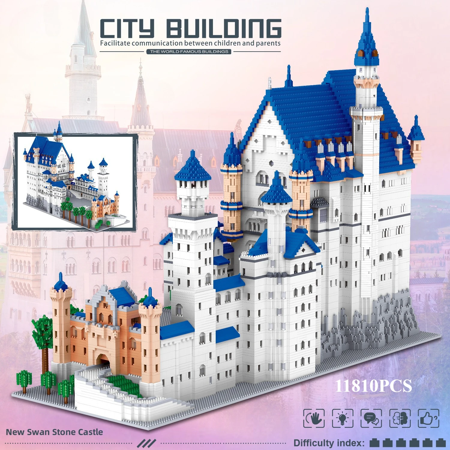 MOC – ensemble de blocs de construction de château en pierre de cygne russe, jouets d'architecture de maison célèbre d'hiver blanche pour enfants, cadeau spécial d'anniversaire