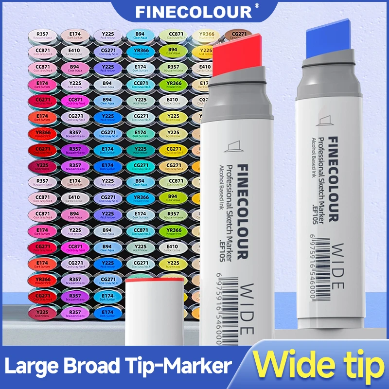 Finecolour EF105 20mm Wide Markers Alcohol Line Sketching Art Markers Pen Drawing For Large Area Painting Art Supplies 12colors