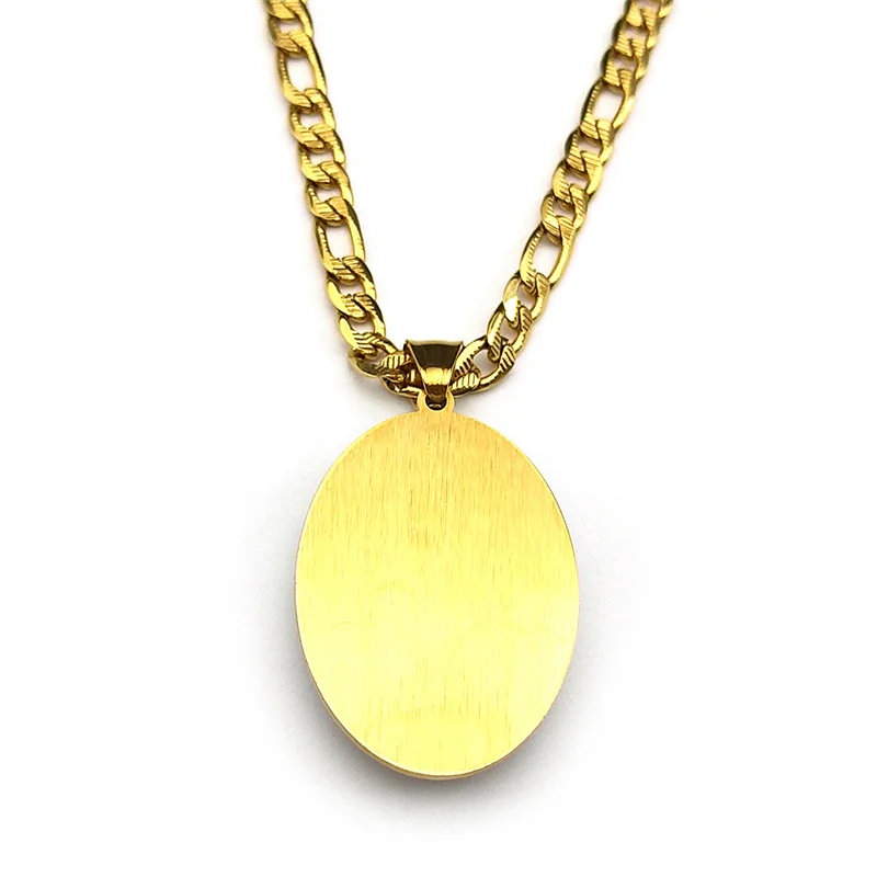 مريم العذراء الزجاج البيضاوي ميدالية قلادة قلادة للنساء الرجال الفولاذ المقاوم للصدأ الهيب هوب الذهب اللون الكاثوليكية تميمة الإيمان مجوهرات