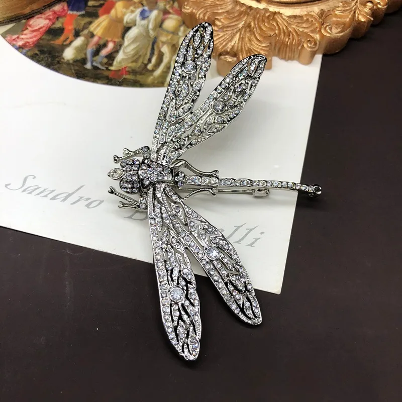 

High-end Design Exquisite Brooch Copper Material Inlaid with Rhinestone Dragonfly Pin Temperament Versatile Medieval Heavy Indus