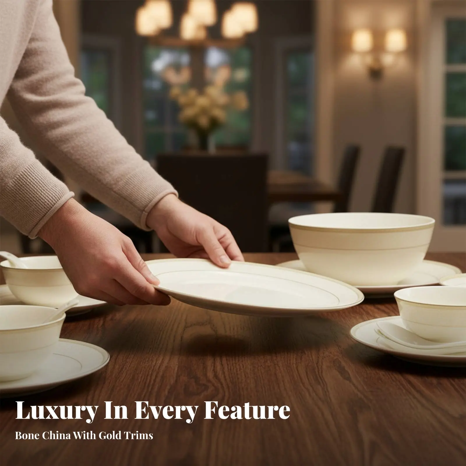 

Jingdezhen Bone China Dinnerware Set, Gold-Edged Bowls & Plates, Home Tableware, Minimalist Luxury