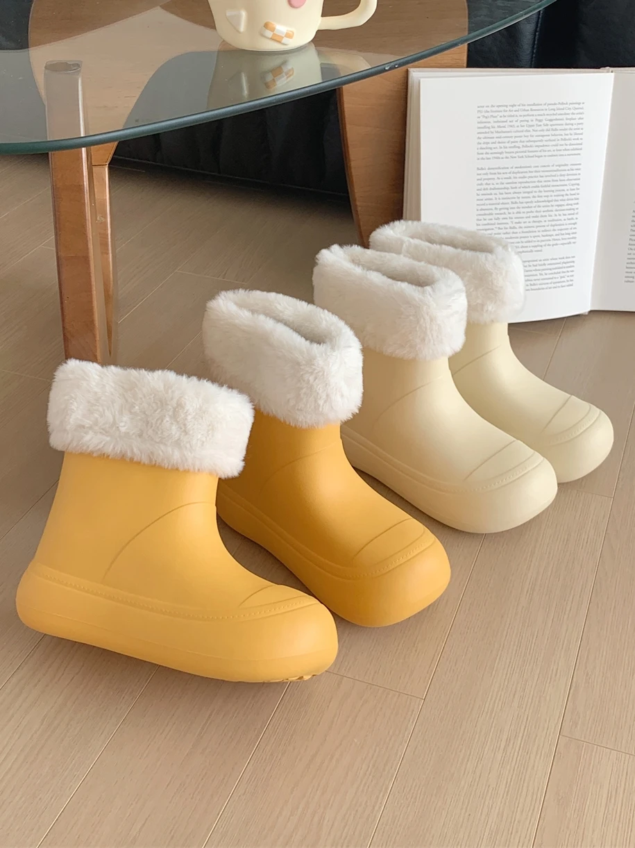 

Waterproof Fce Lined Snow Boots Women's Winter Anti-slip Outdoor Wear Cotton Booties ort Tube Korean Sle round Toe