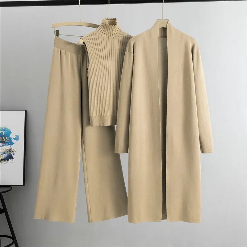 Autumn Winter 3 Piece Set, Cardigan Knitted Pant Suit