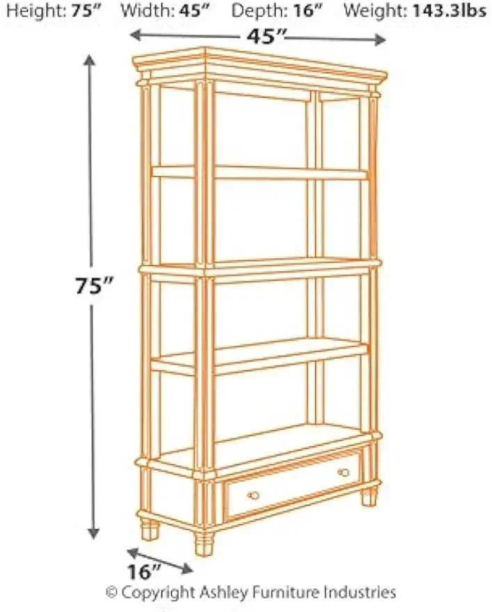 Librería Realyn French Country de 75" con cajón, blanco con astillado