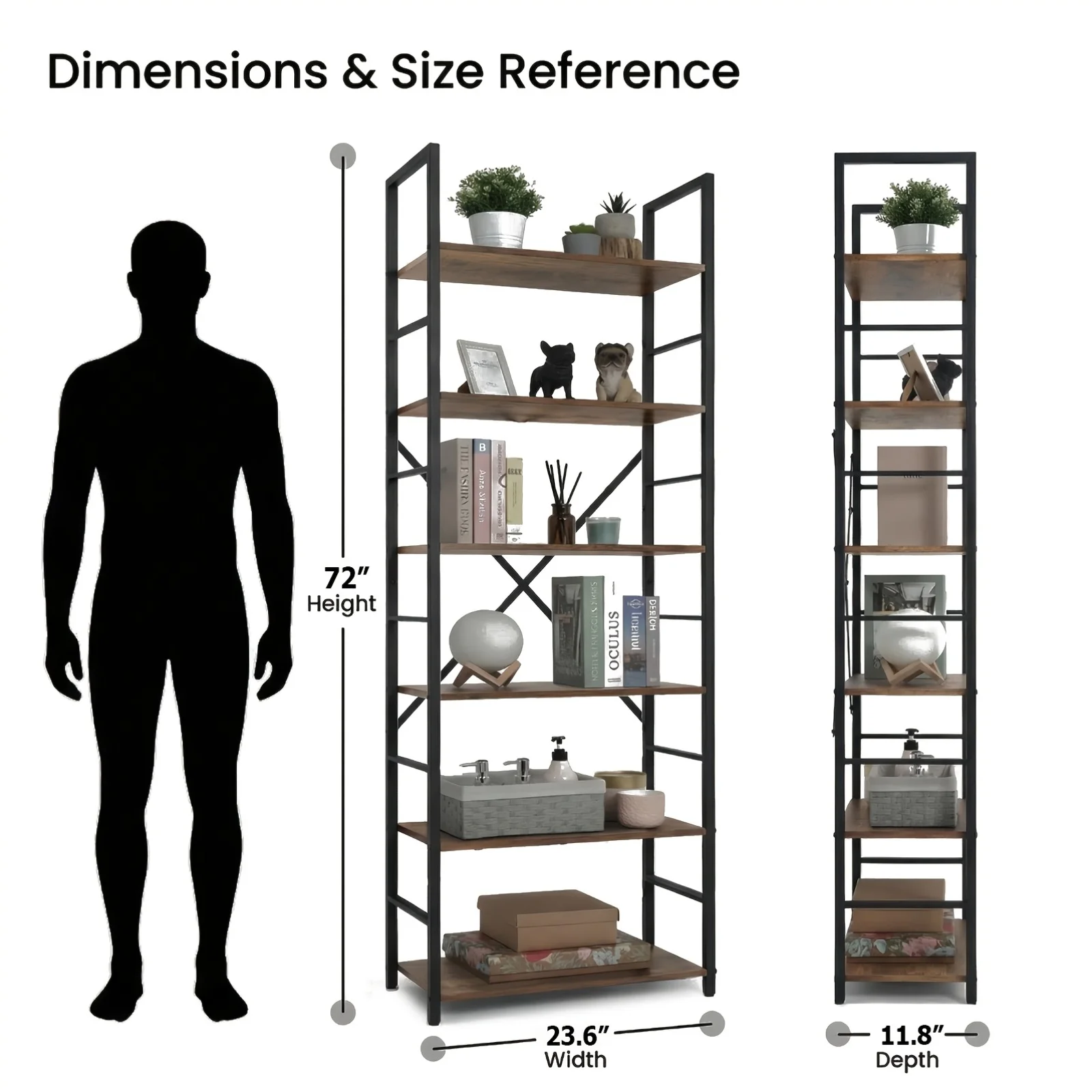 

6-ярусный прочный книжный шкаф-стеллаж — компактное решение для хранения файлов, канцелярских принадлежностей и документов для дома и офиса, надежная многофункциональная полка