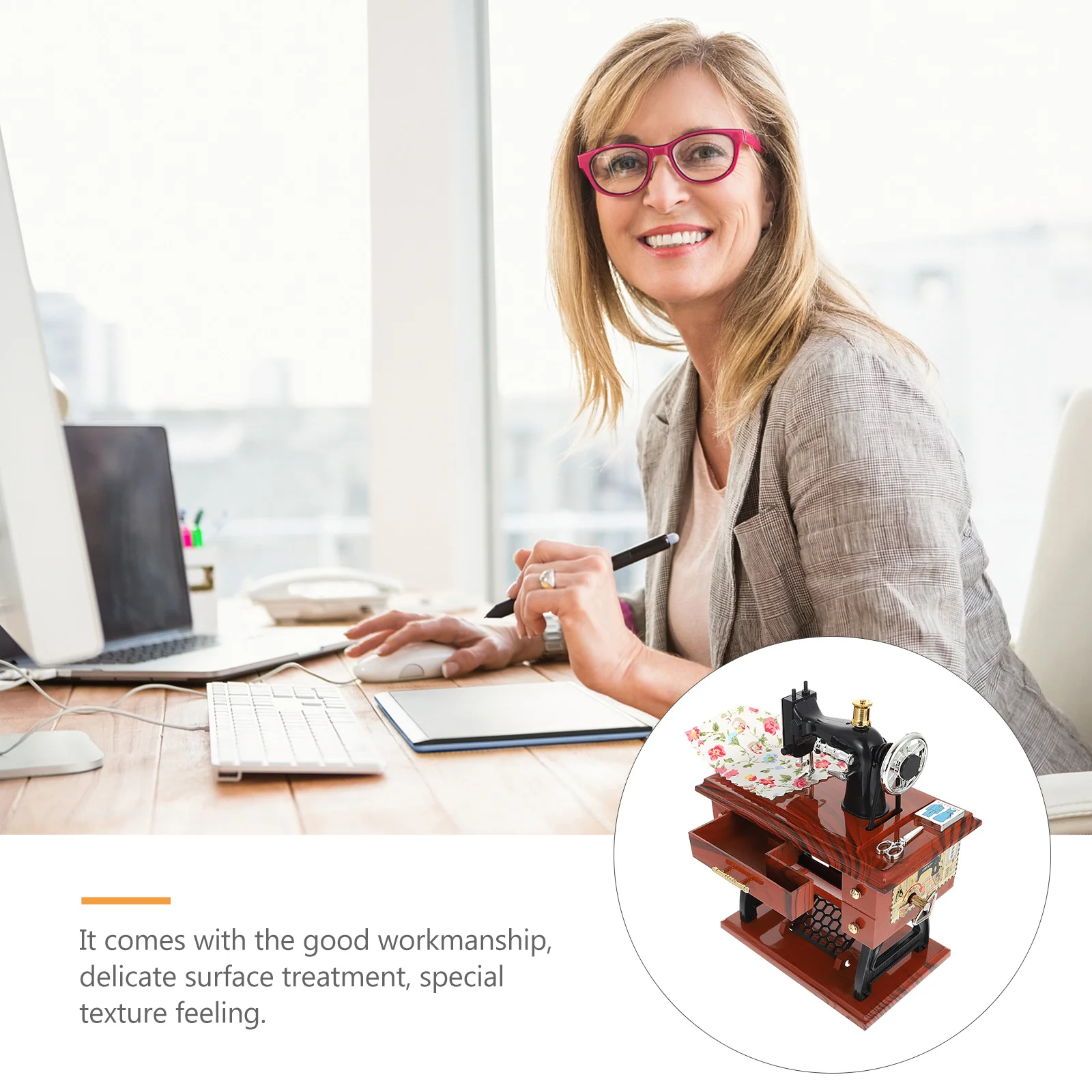 

Retro Style Sewing Machine Musical Box Desktop Decoration Clockwork Melody Box Perfect for Living Room Bedroom Hotel Decor