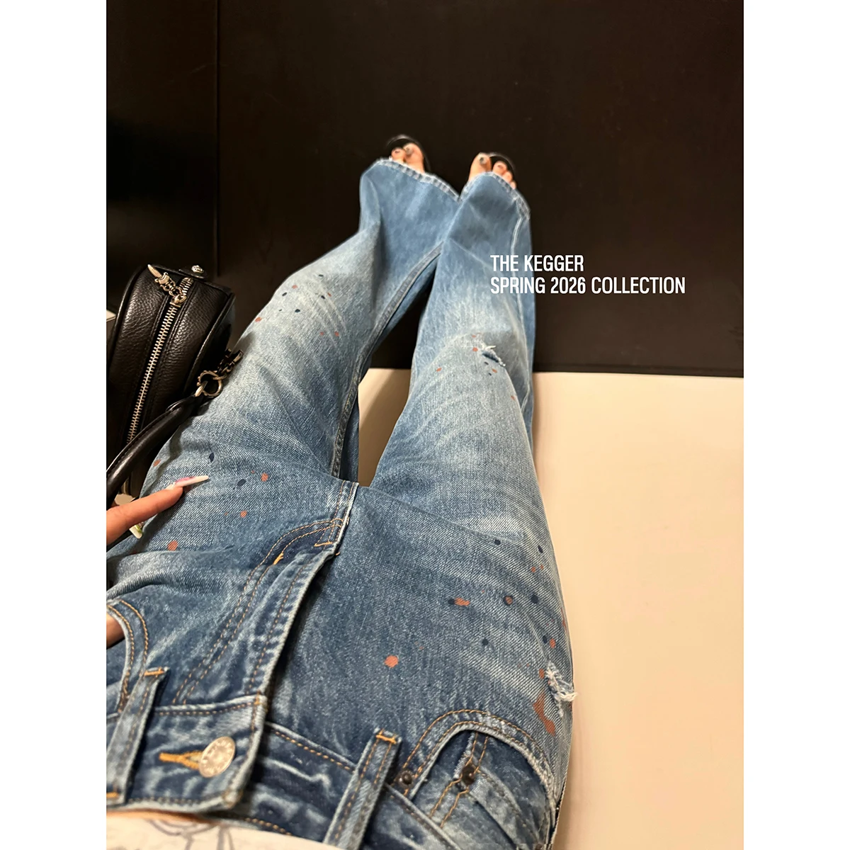 

SWGWONG Loose Fit Natural Waist Straight Leg Blue Jeans Vintage Style Women's Denim Pants Spring 2026 Hand-Painted Cotton