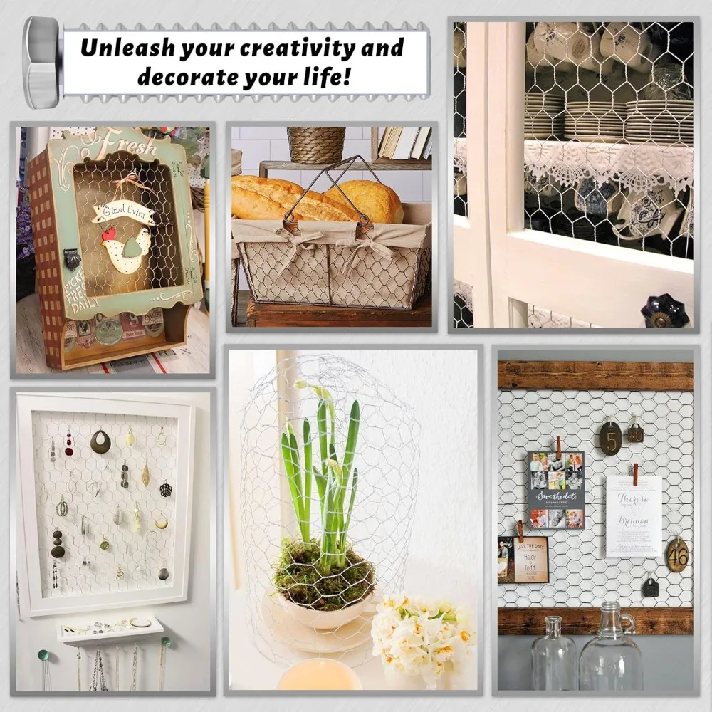 سياج سلك دجاج سداسي مجلفن، 16.9 × 40 قدم للحرف اليدوية وحاجز حظيرة الدواجن والحديقة #5