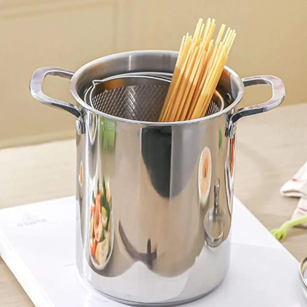 Kitchen Cookware 304 Stainless Steel Deep Fryer With Basket Deepened Tempura Fryer Visible Lid Lard Tank French Fries
