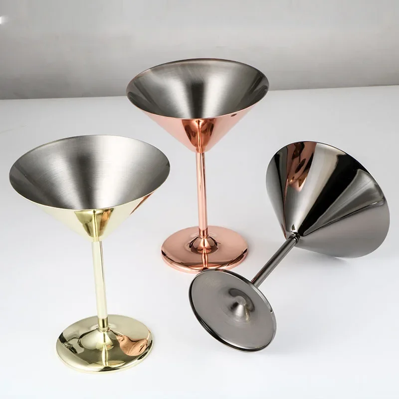 304 Stainless Steel Martini Cocktail Glass Champagne Goblet Wine Cup Rose Gold Personalized Design Karaoke Bar Metal Utensils