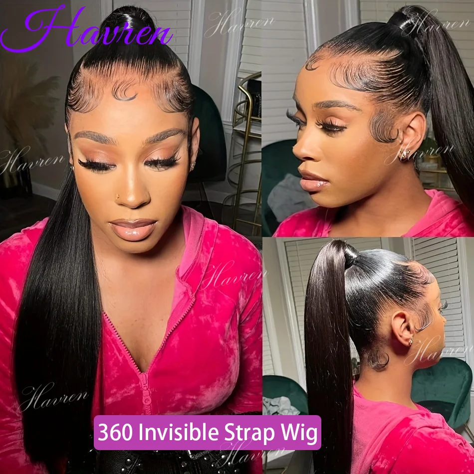 Peluca llena del cordón Hd 360 100% cabello humano peluca de encaje Hd prearrancada pelucas de cabello humano peluca Frontal de encaje recto de hueso de 36 pulgadas para mujeres