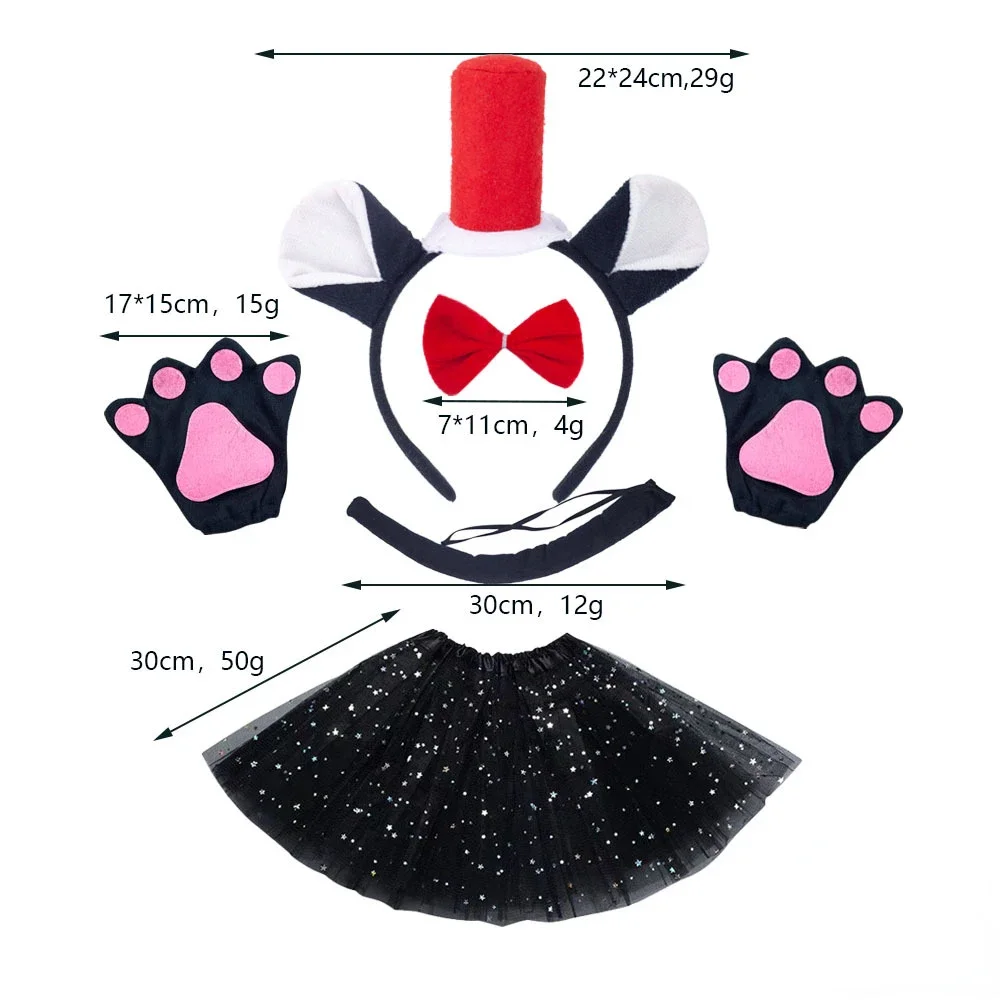 Halloween Black Cat Skirt Tutu Headband Tail Bow Tie Halloween Accessories for Cosplay Dress Up Costumes Props