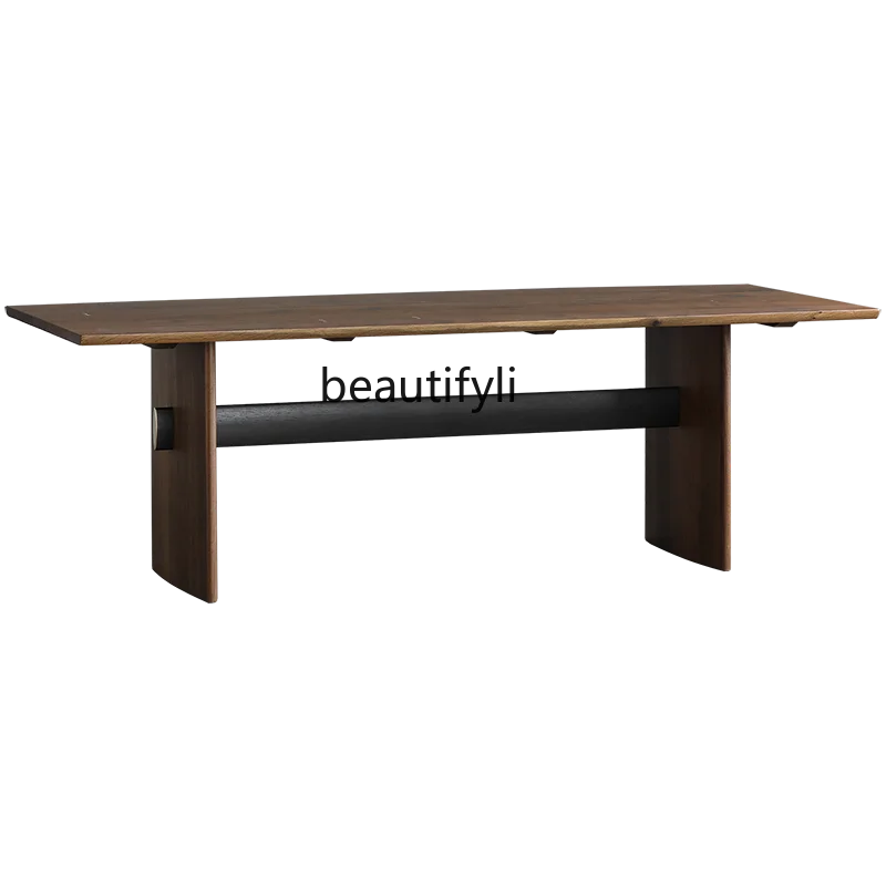 

Nordic Dining Table Small Apartment Modern Simple Black Walnut Color Light Luxury Rice Solid Wood Dining Tables and Chairs Set