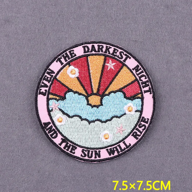Sunrise Embroidered Patches For Clothing Stickers Adventure Patch Iron On Patches On Clothes DIY Camping Badges On Backpack