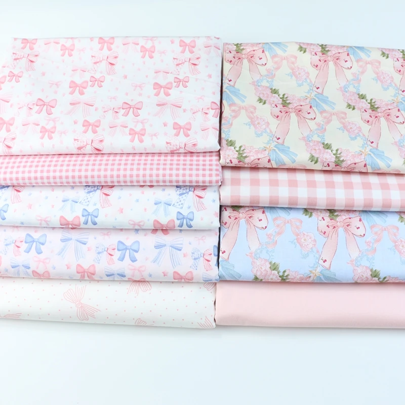 

Pink Cartoon Knot Cotton Printed Diagonal Weave Fabric Girls' Princess Dress Home Clothes Sleepwear Cotton Cloth
