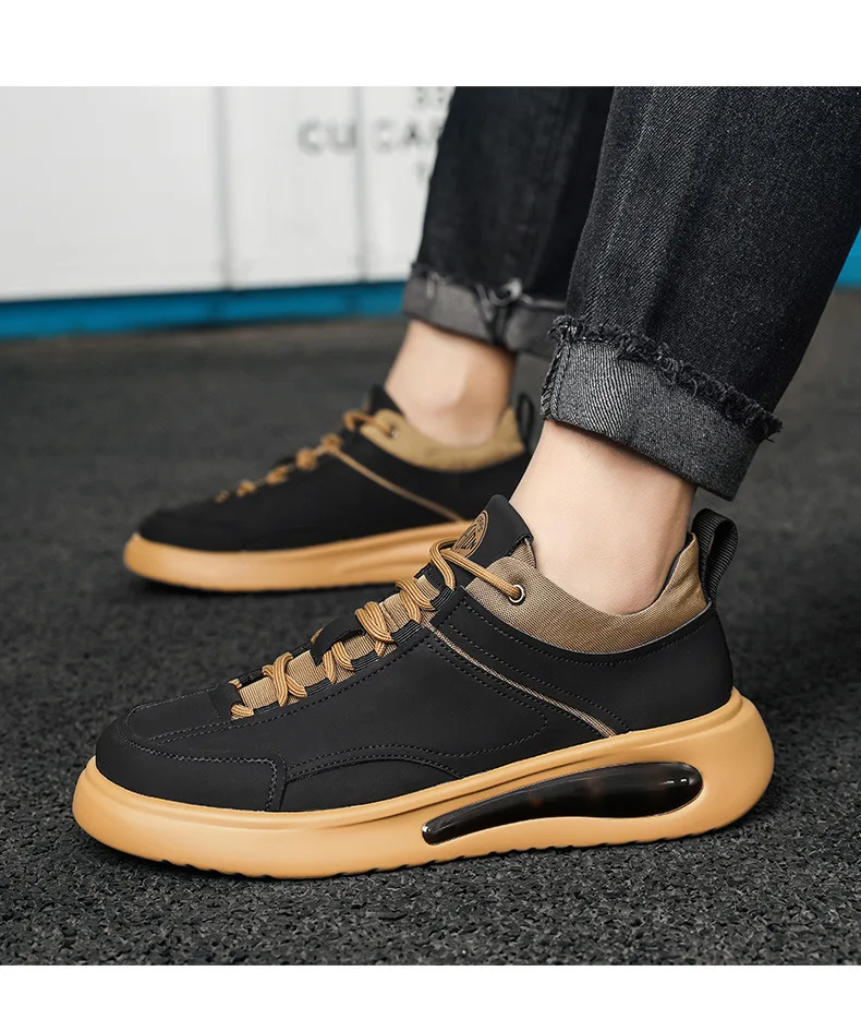 

Autumn New Designer Cow Leather Board Shoes for Men Soft Sole Breathable Fashion Casual Sneakers Male Lace-up Sports Shoes Man