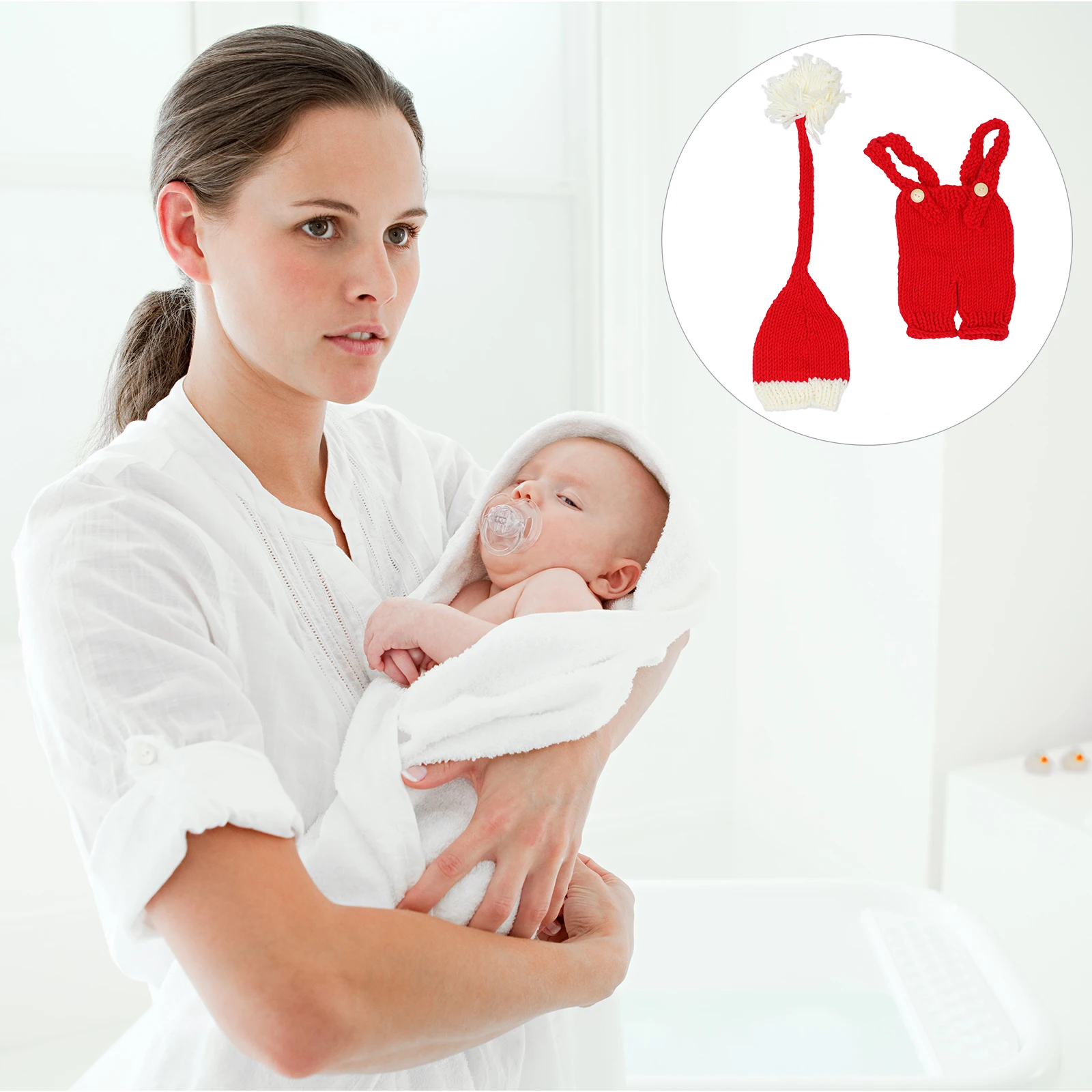 

1 Set Photography Costume Newborn Wool Knitting Set Christmas Style Hat Infant Photo Suit Skin-Friendly Elastic Comfortable