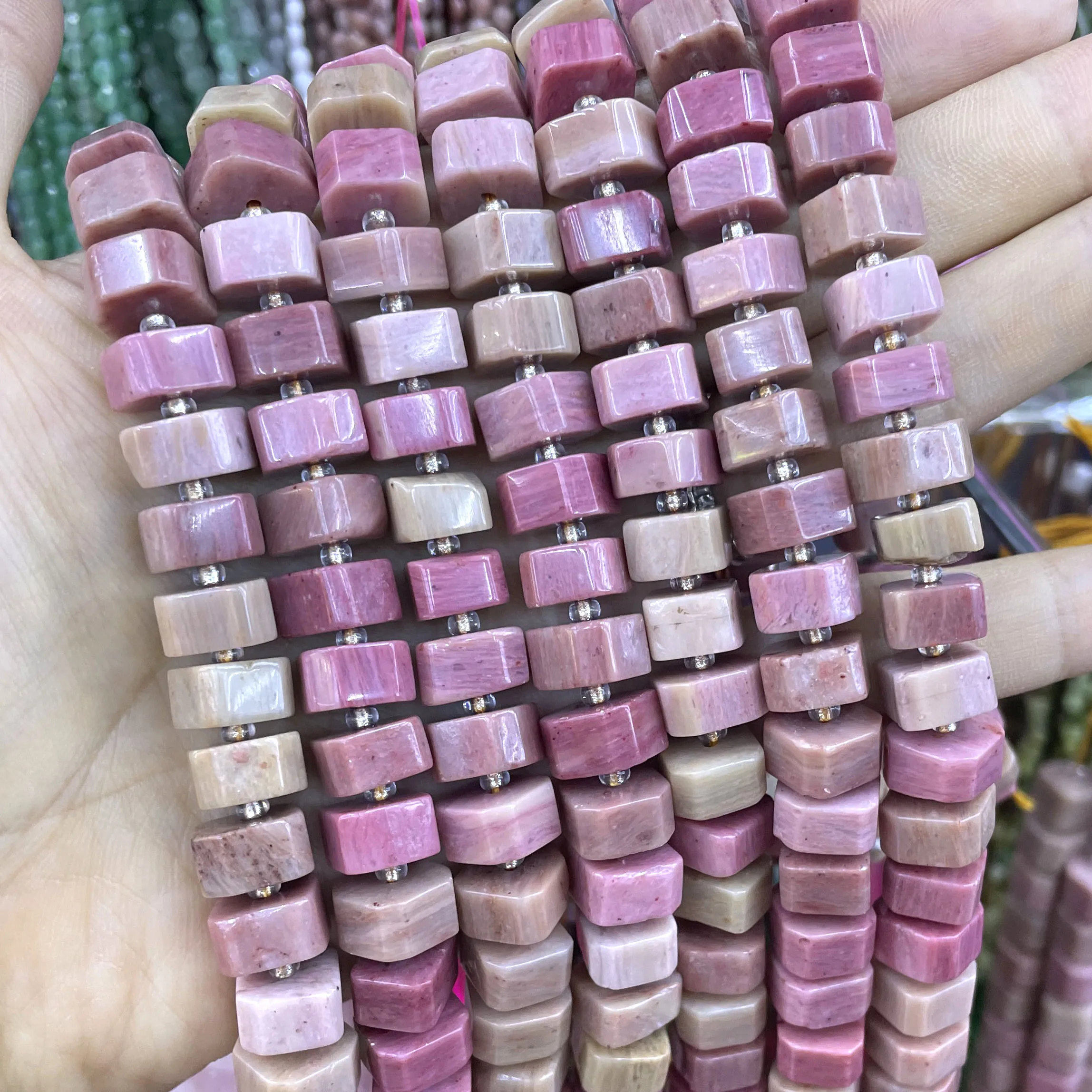 6X10MM Naturstein, unregelmäßige Erdbeerquarz-Perlen, lose Spacer-Perlen für Schmuckherstellung, Charme, DIY-Armbänder, Halskettenzubehör – Detail 9