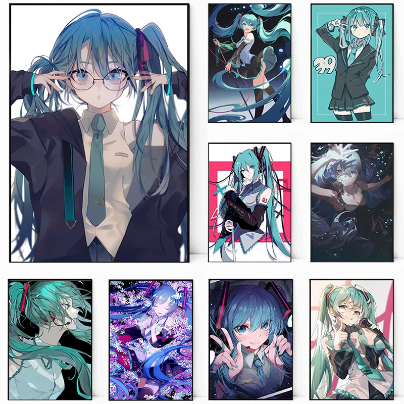 H-Hatsune Anime Miku Poster Cartoon beautiful girl Anime Canvas Print Poster Poster Wall Art Decoration For Home Room Decoration