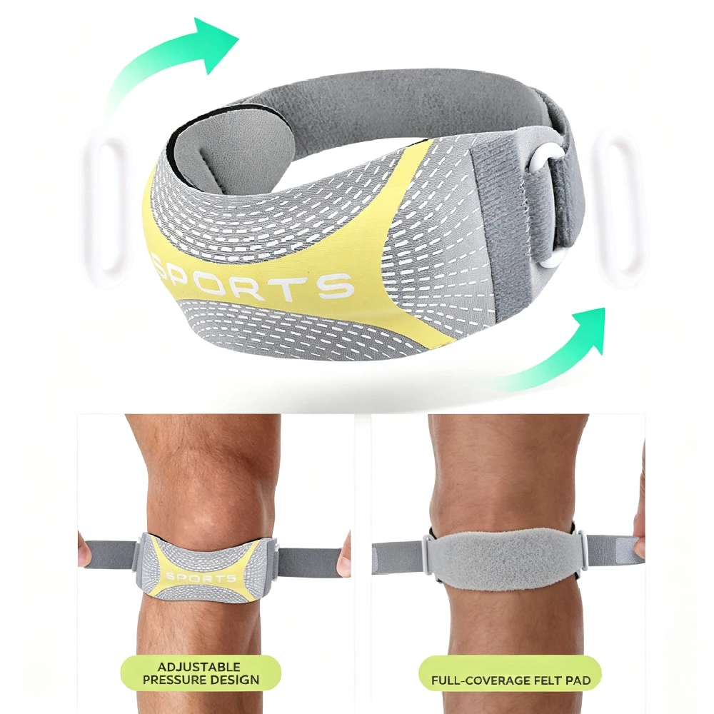 1/2PCS Adjustable Patellar Tendon Support Strap - Curved Silicone Knee Band Non-Slip for Running Sports,Knee Strap for Men Women