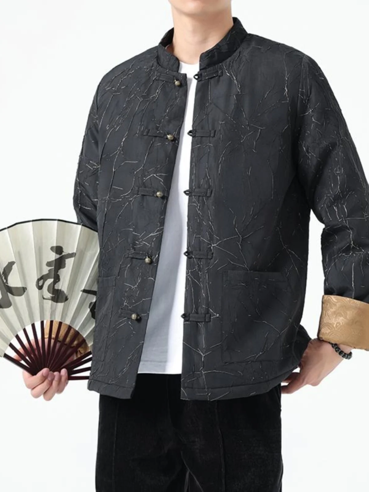 

Мужское зимнее пальто в китайском стиле с воротником-стойкой, на медных пуговицах, с хлопковой подкладкой, традиционная этническая одежда