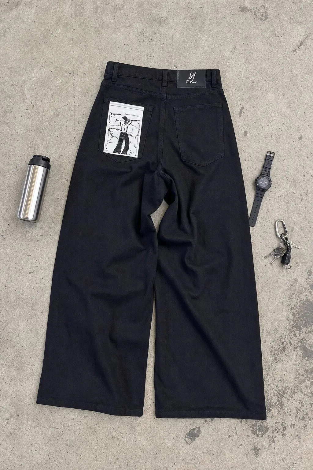 Streetwear Casual Black Baggy Jeans Men Women Heavy Embroidery Patch Back Pocket Detail Fashion Pants Loose Fit Soft Y2K